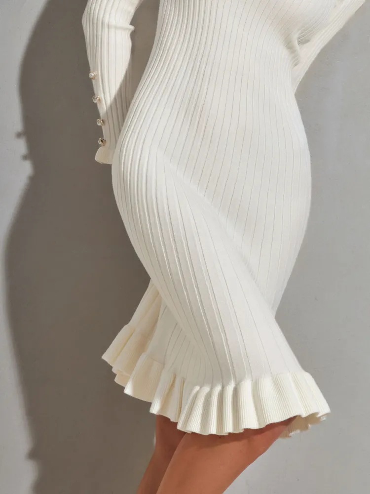 Womens Ribbed Knit Long Sleeve Bodycon Dress Winter Slim Fit Mermaid Skirt